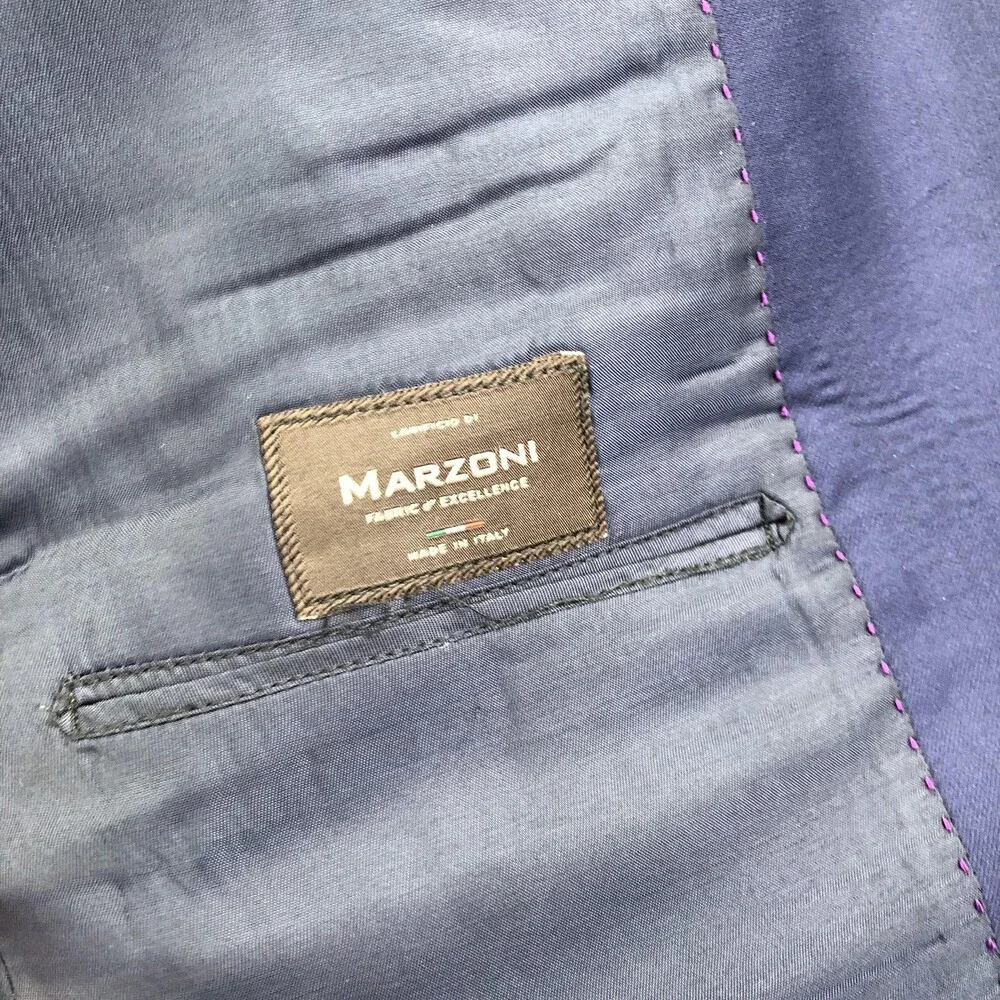 Marzoni Suit Jacket Mens 38 Blue Wool Solid 2 Button Italy Business Formal